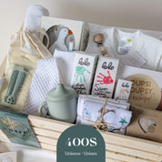Coffret cadeau naissance unisexe 400$ avec soins Lolo, gobelet silicone et accessoires bébé produits locaux
