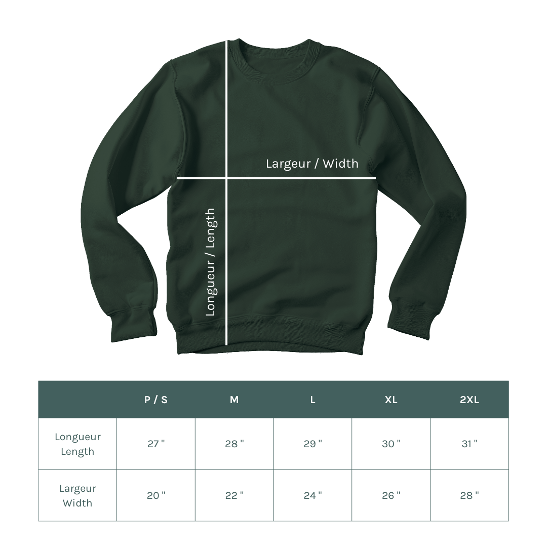 Crewneck sweatshirt size clearance chart