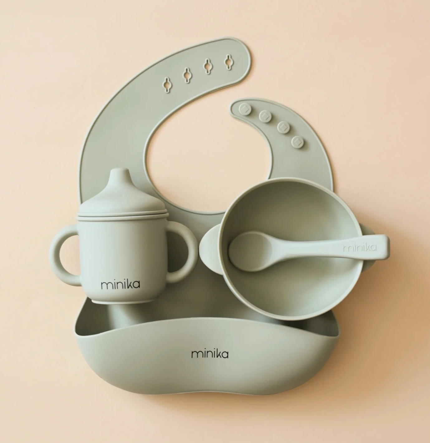 Ensemble de vaisselle pour bébé – Minika | Sauge ou Amande