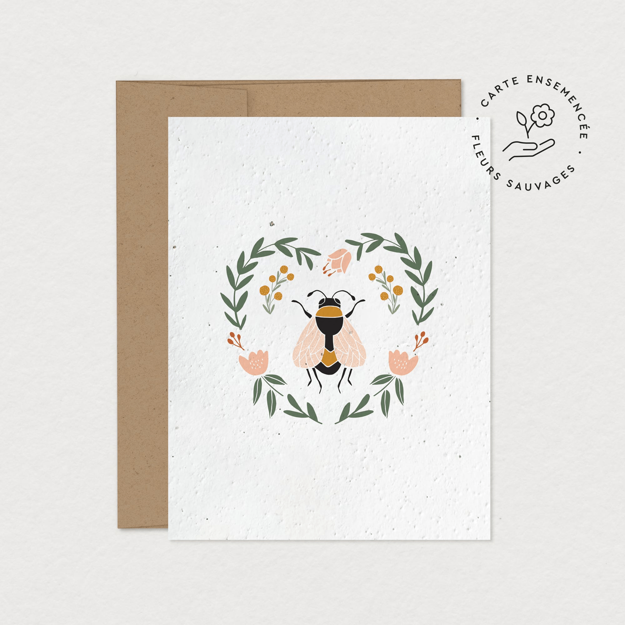 Carte de souhaits à planter Abeille par Mimosa Design, illustration par Marie-France Auger.